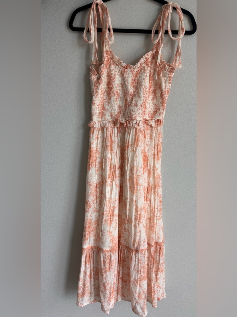 Altar'd State Cream and Peach Tie-Shoulder Maxi Dress